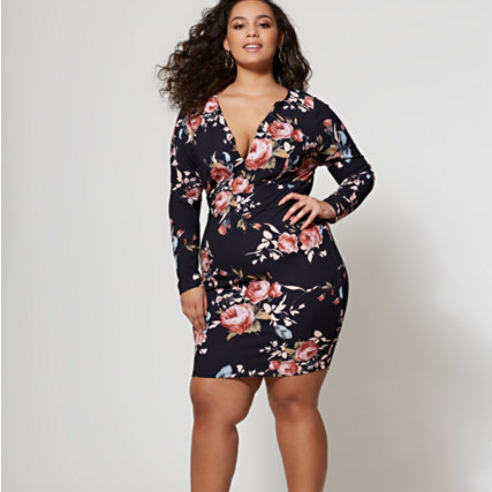 FTF Vanessa Women Size 2X Floral Bodycon Dress